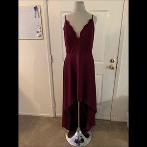 Wine high low dress with pockets